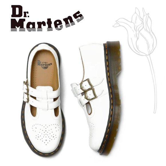 Dr. Martens Shoes - Dr. Martens '8065' White Leather Mary Jane Shoes
